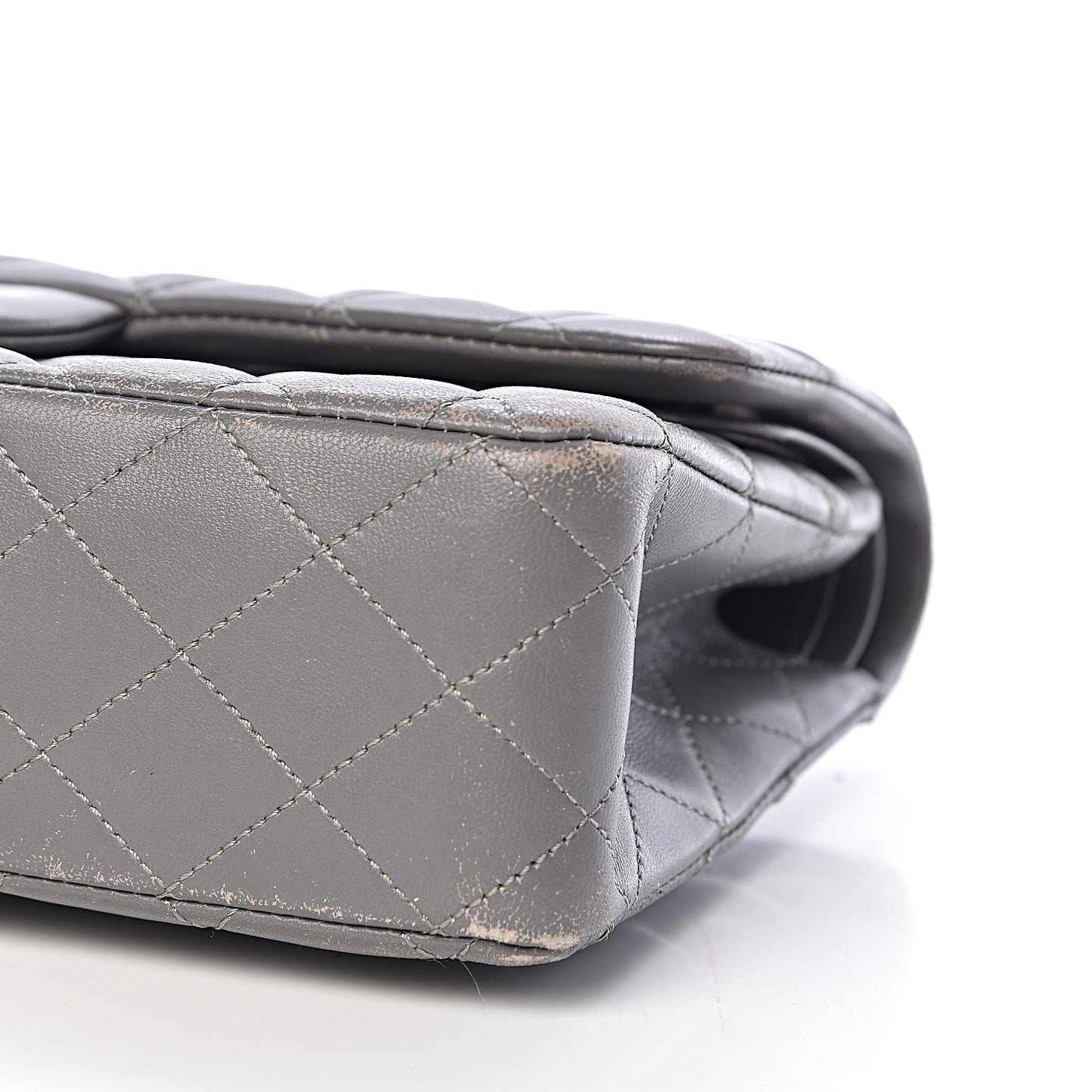 Lambskin Quilted Medium Double Flap Grey