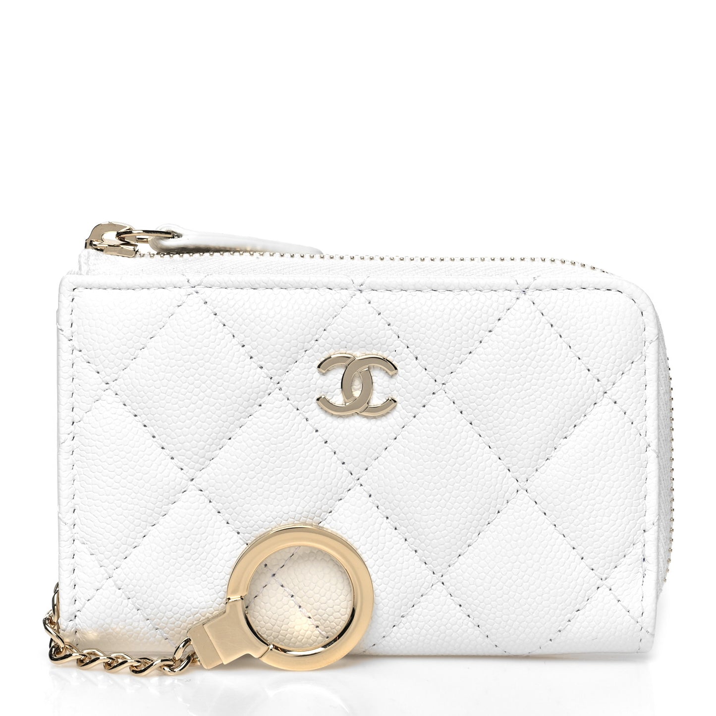 Caviar Quilted Zipped Key Holder Case White