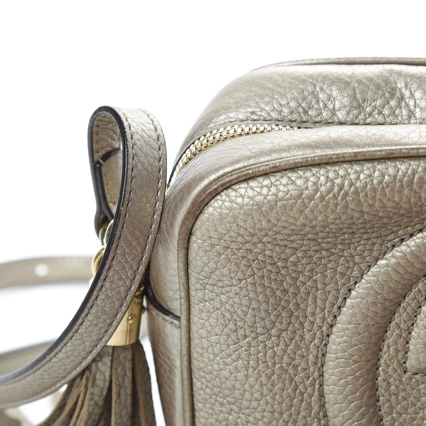 Metallic Pebbled Calfskin Small Soho Disco Bag Golden Beige