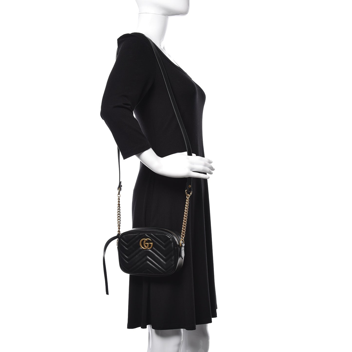 Calfskin Matelasse Mini GG Marmont Chain Shoulder Bag Black