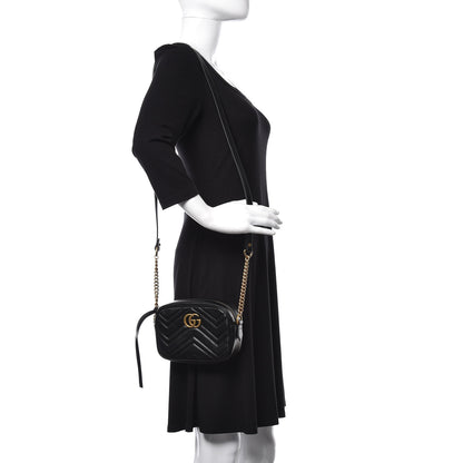 Gucci Calfskin Matelasse Mini GG Marmont Chain Shoulder Bag Black 2 of 10