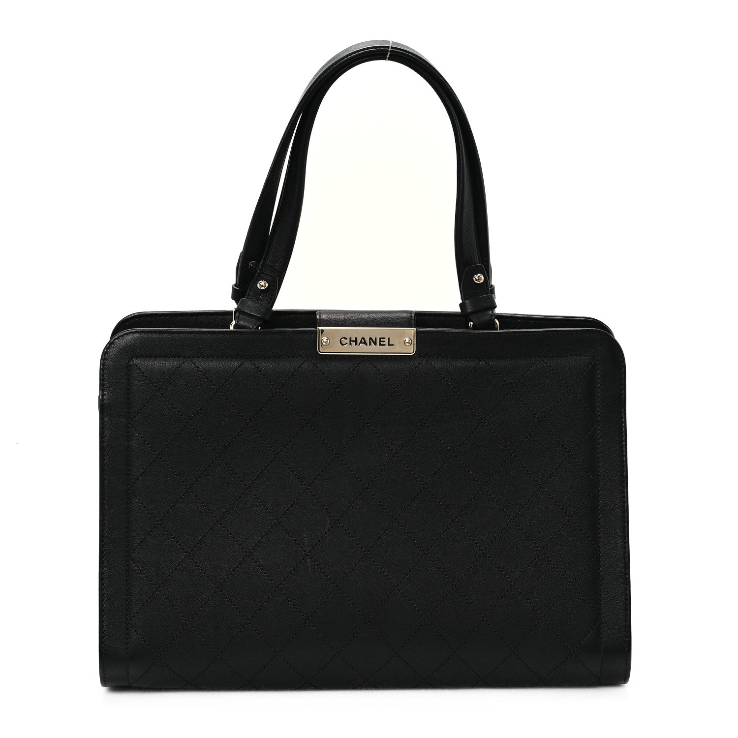 Chanel Grained Calfskin Stitched Large Label Click Shopper Tote Black 1 of 12