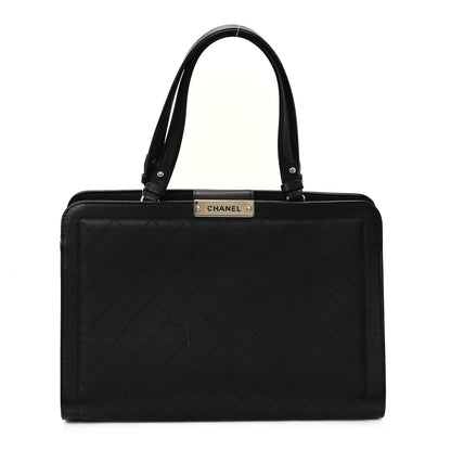 Chanel Grained Calfskin Stitched Large Label Click Shopper Tote Black 1 of 12