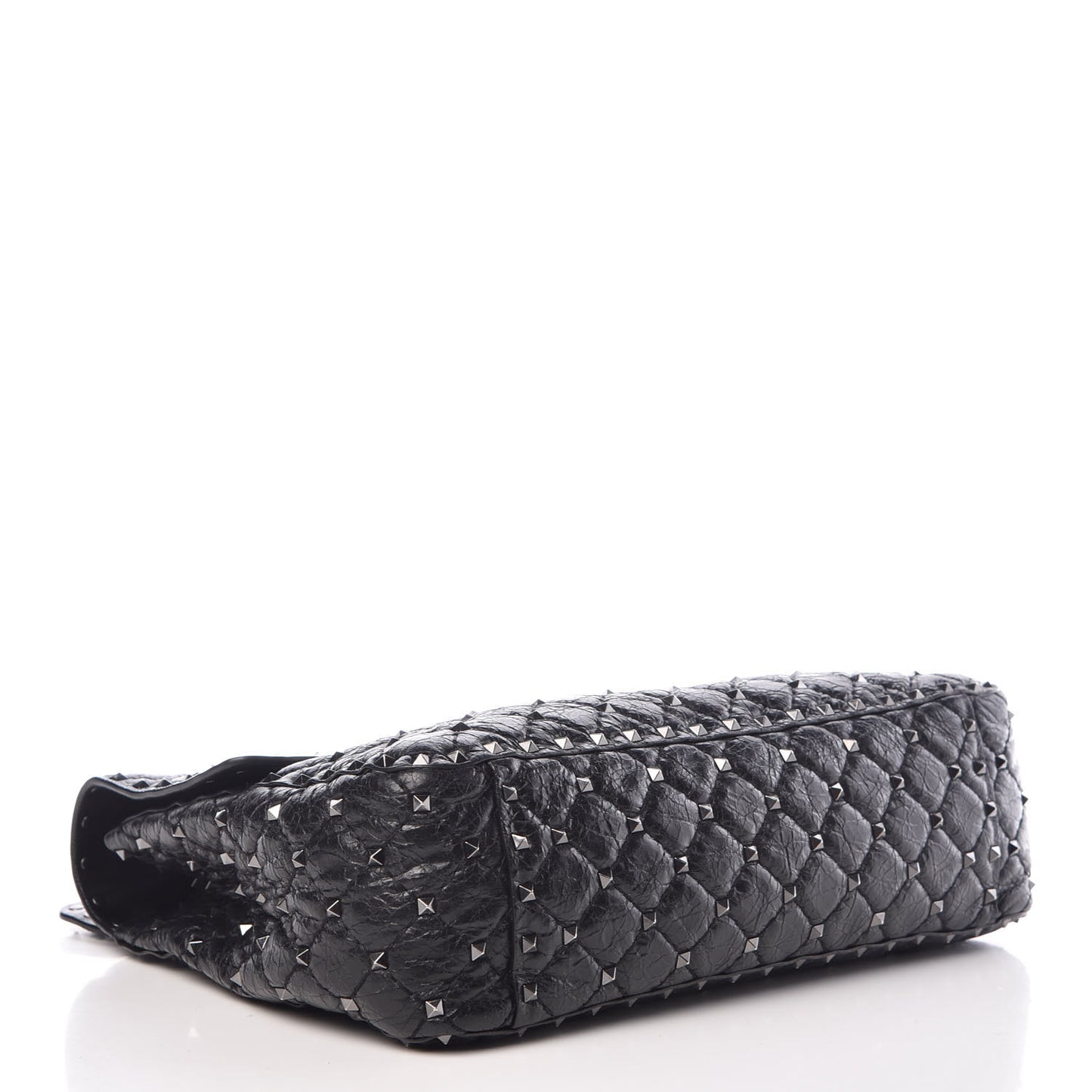 Craquele Nappa Large Rockstud Spike Shoulder Bag Black