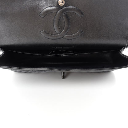 Chanel Metallic Patent Crumpled Calfskin Chevron Quilted Medium Double Flap So Black 5 of 13