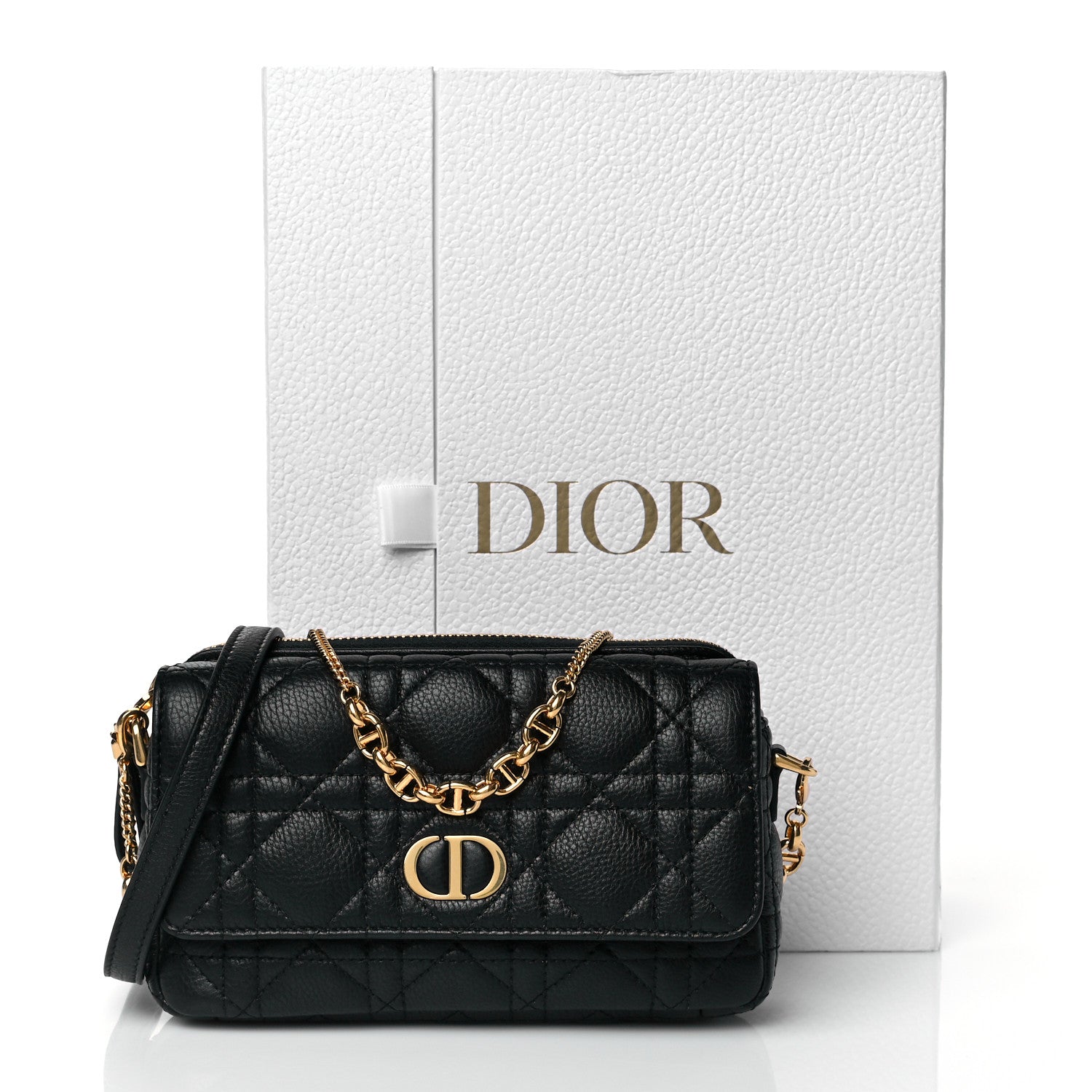 Christian Dior Supple Calfskin Cannage Caro Pouch with Chain Black 10 of 10