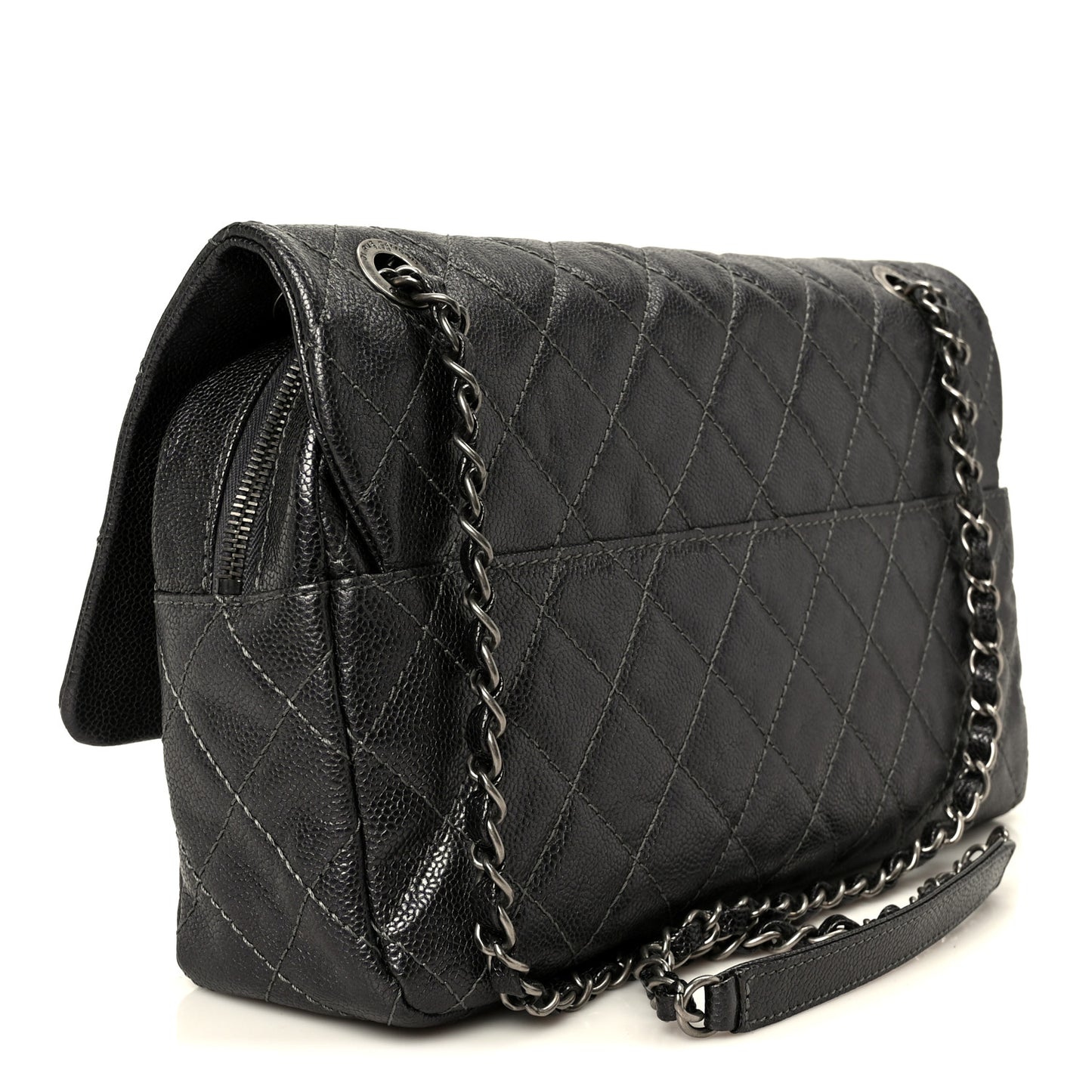 Iridescent Caviar Quilted Large Chic Flap Grey