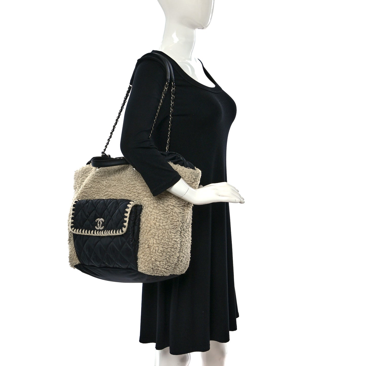 Wool Nylon Quilted Coco Neige Tote Black Ecru