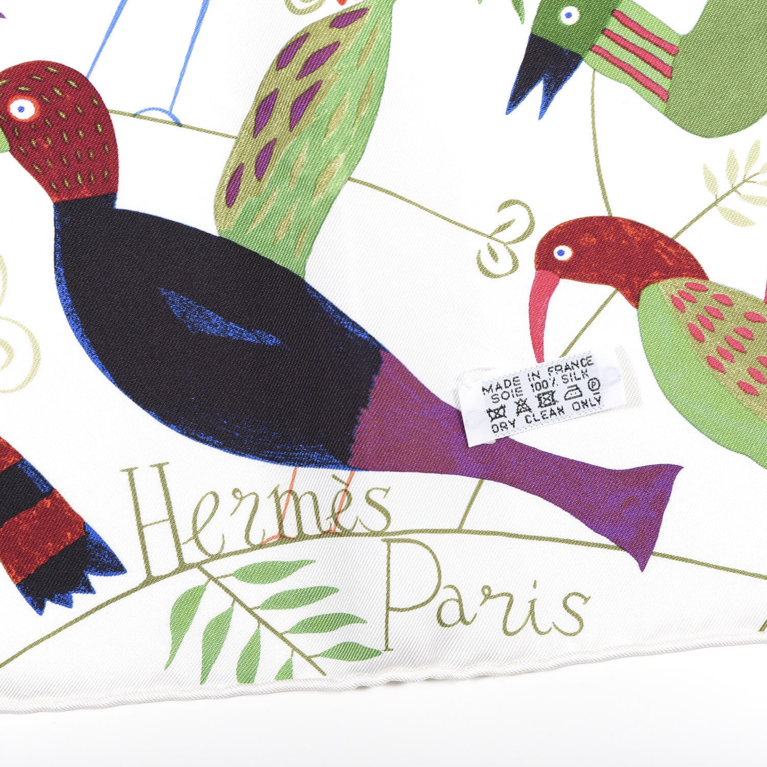 Hermes Silk Le Bal Des Oiseaux Scarf 90 White Vert Multicolor 2 of 5