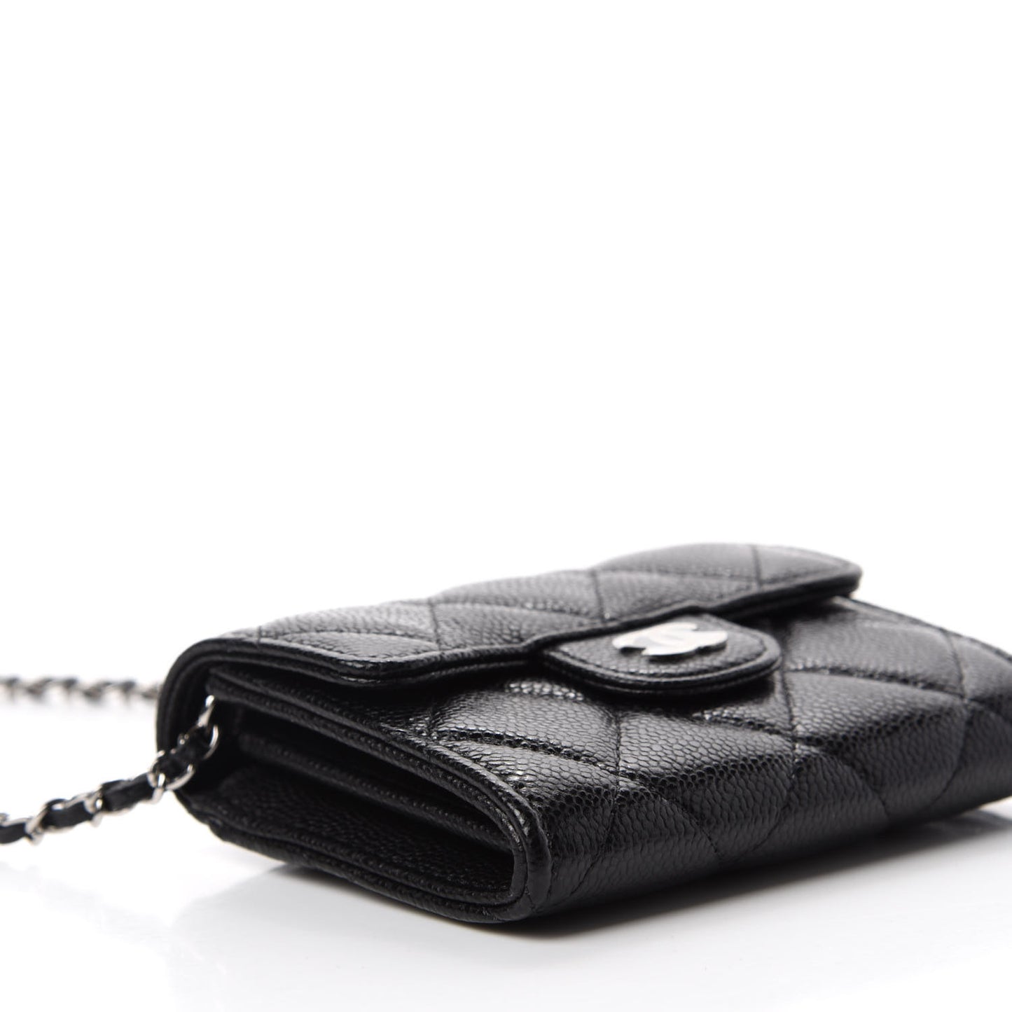 Caviar Quilted Flap Card Holder On Chain Black