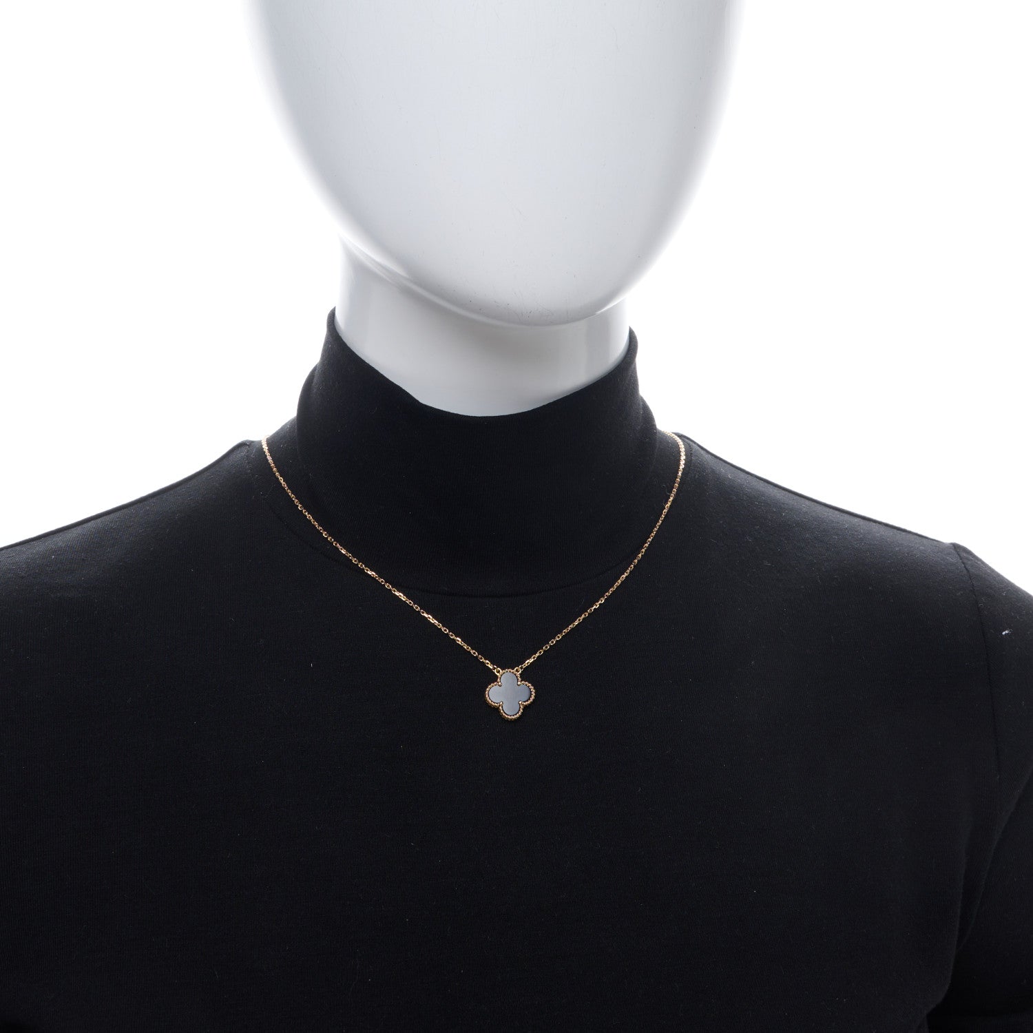 Van Cleef & Arpels 18K Yellow Gold Black Onyx Vintage Alhambra Pendant Necklace 2 of 6