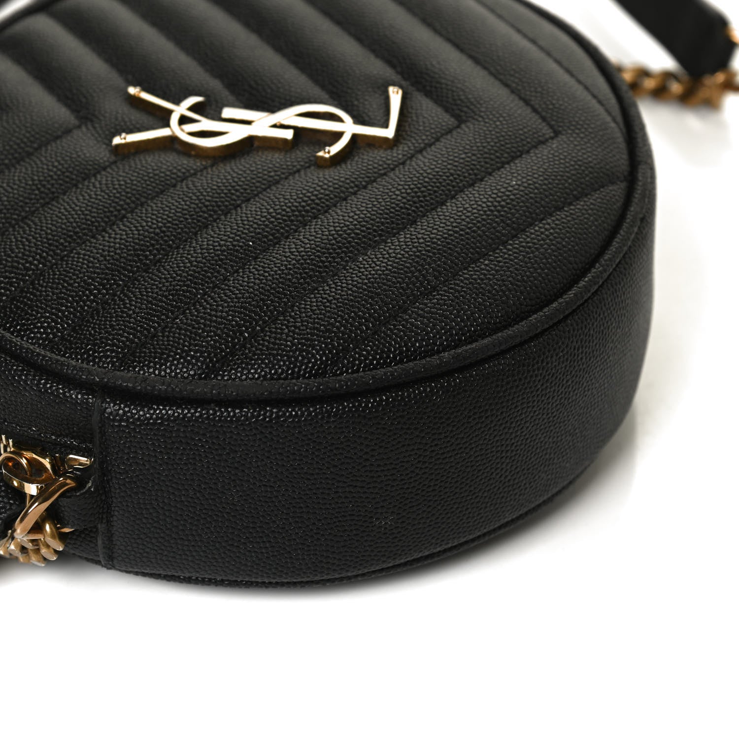 Saint Laurent Grain De Poudre Matelasse Chevron Quilted Round Vinyle Camera Bag Black 12 of 12