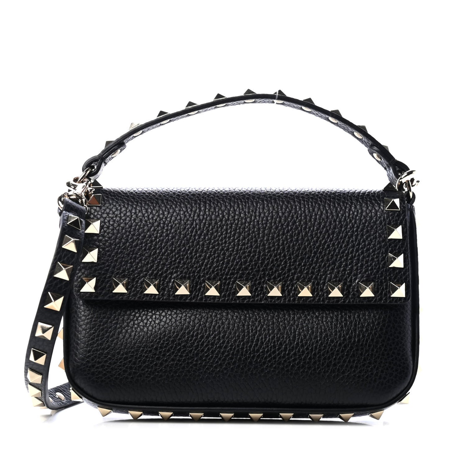 Grainy Calfskin Rockstud Crossbody Pouch Black