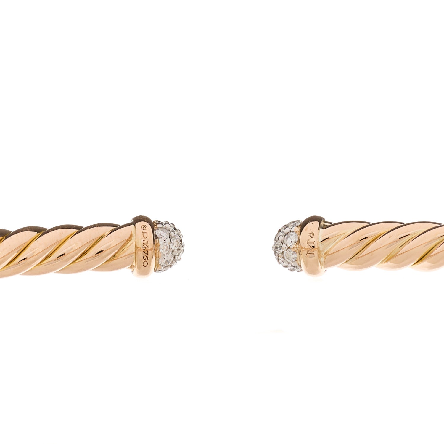 David Yurman 18K Rose Gold Diamond 4mm Cable Flex Cuff Bracelet 3 of 3