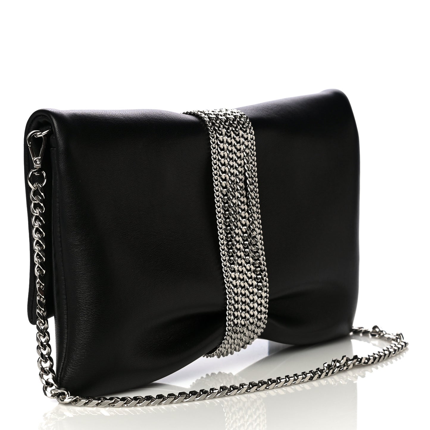 Lambskin Daisy Foldover Clutch Black