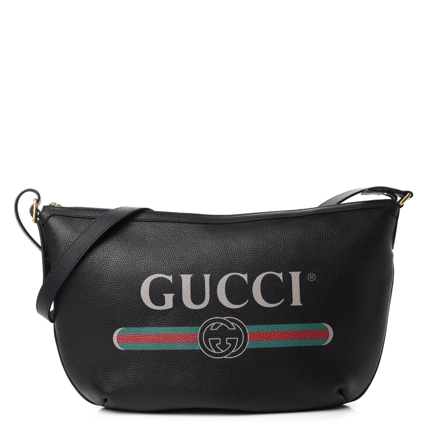 Grained Calfskin Logo Half Moon Hobo Black