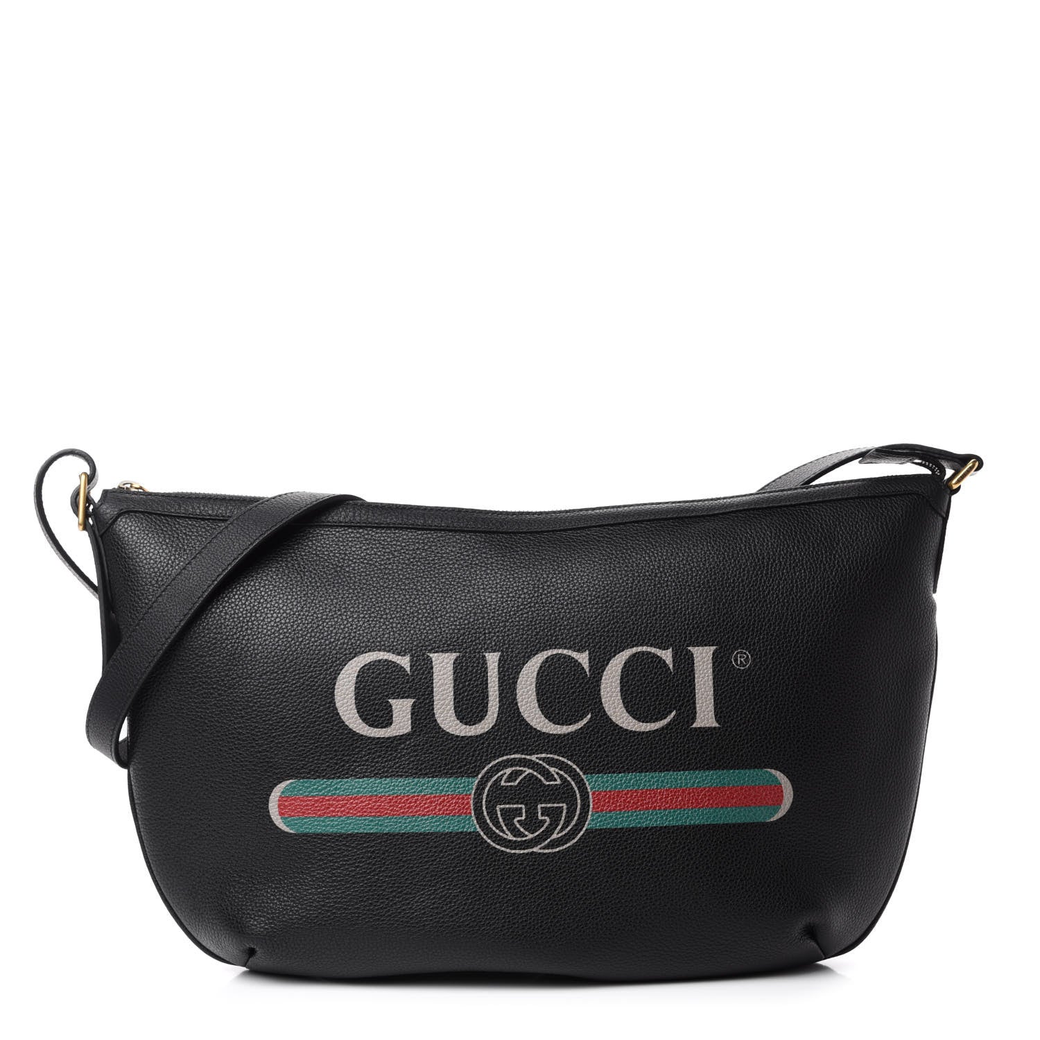 Gucci Grained Calfskin Logo Half Moon Hobo Black 1 of 10