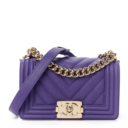 Chanel Caviar Chevron Quilted Small Boy Flap Purple 1 of 11