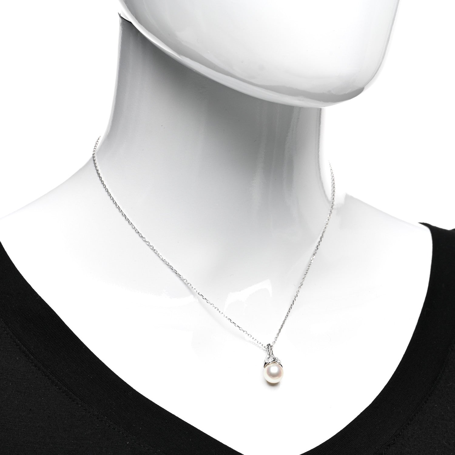 Mikimoto 18K White Gold Diamond Pearl 8.5mm Pendant Necklace 2 of 5
