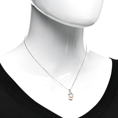 Mikimoto 18K White Gold Diamond Pearl 8.5mm Pendant Necklace 2 of 5