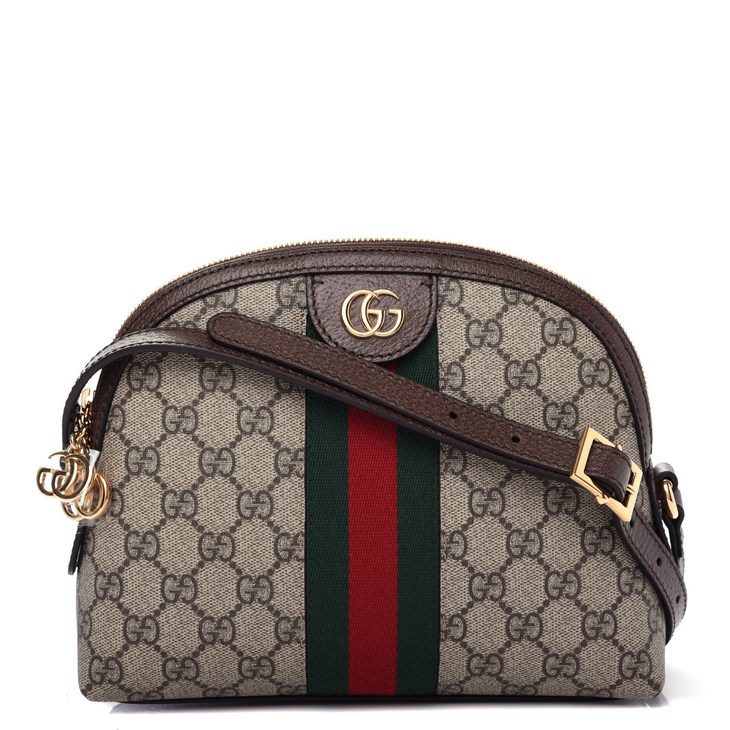 GG Supreme Monogram Textured Dollar Calfskin Web Small Ophidia Dome Shoulder Bag Beige Ebony New Acero