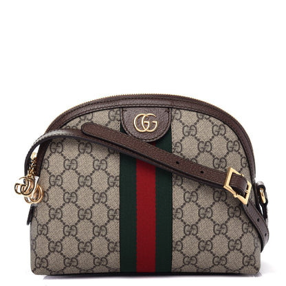 Gucci GG Supreme Monogram Textured Dollar Calfskin Web Small Ophidia Dome Shoulder Bag Beige Ebony New Acero 1 of 10