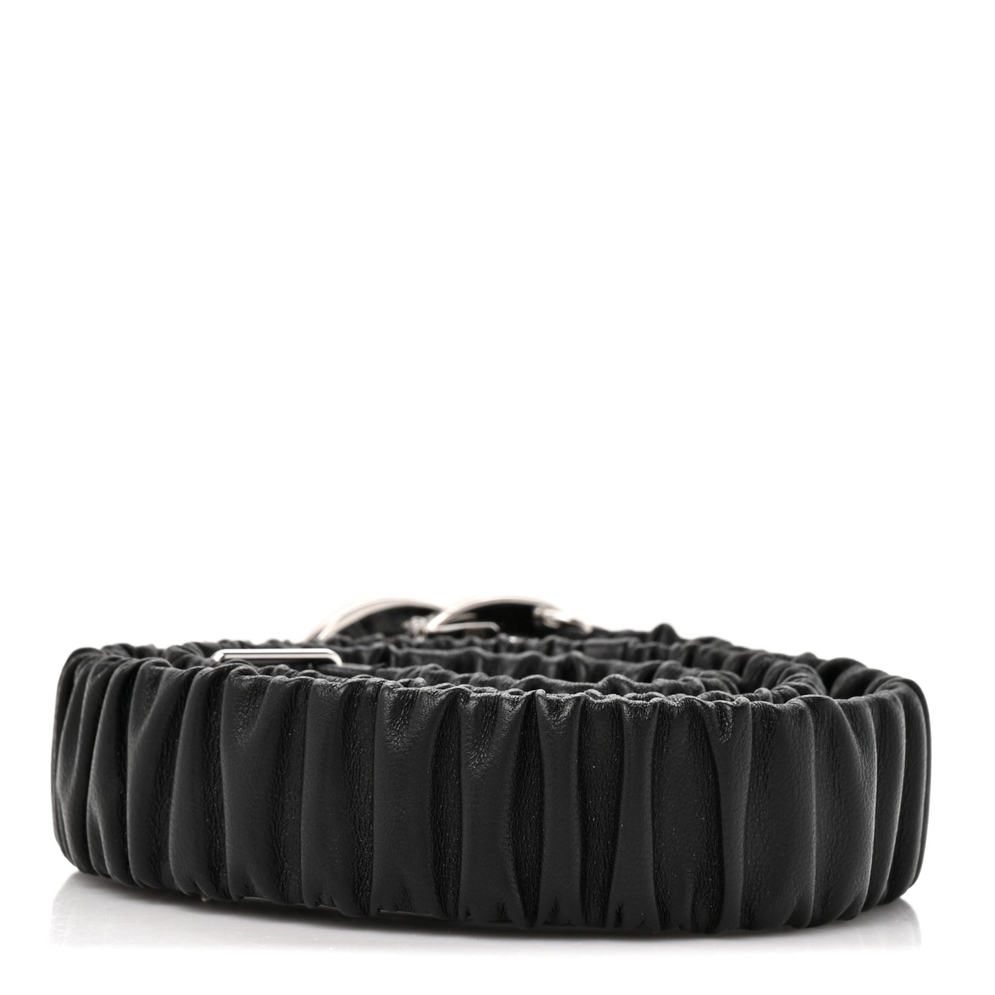 Lambskin Ruched Crystal Pearl CC Belt 70 28 Black