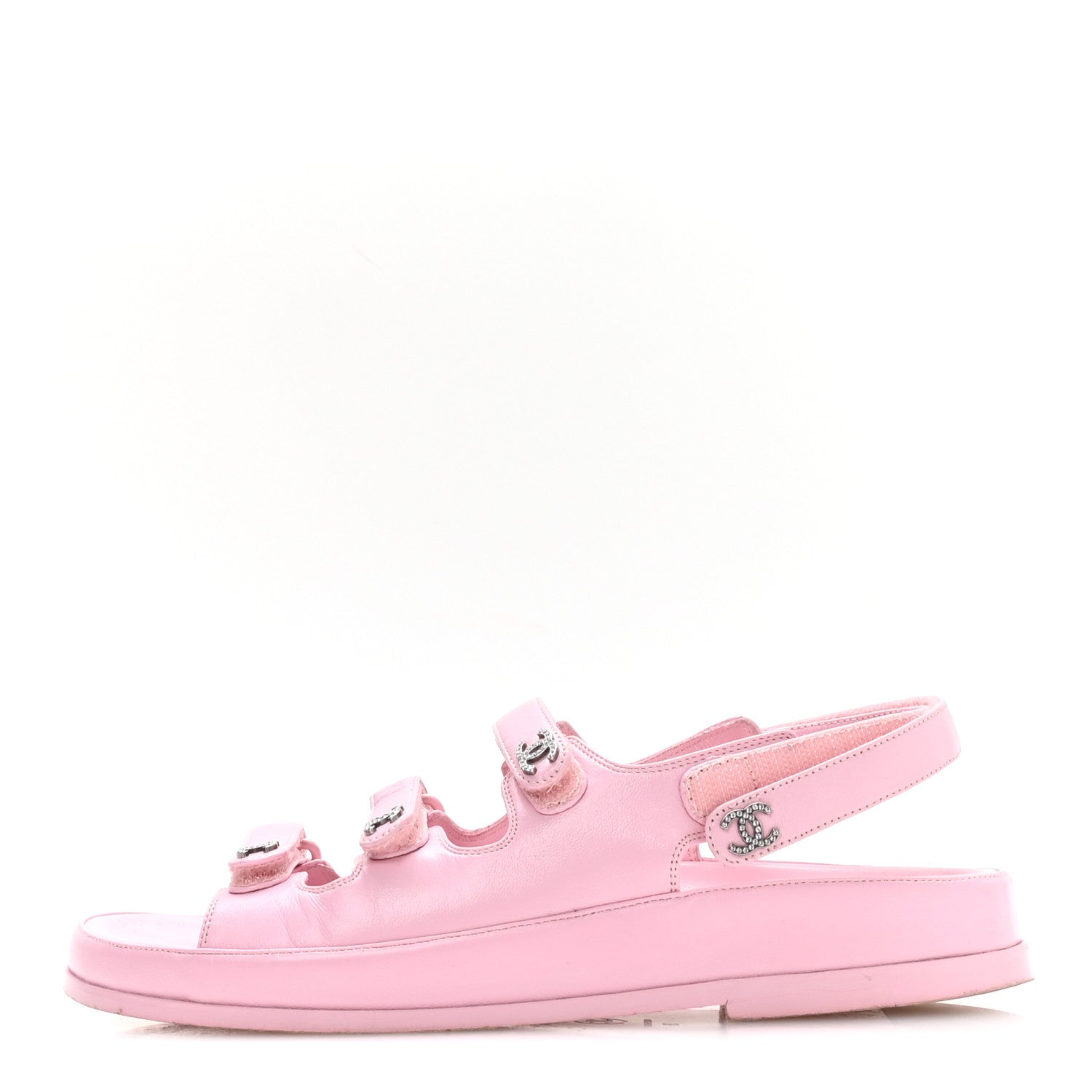 Chanel Lambskin Crystal CC Velcro Dad Sandals 38 Light Pink 1 of 9