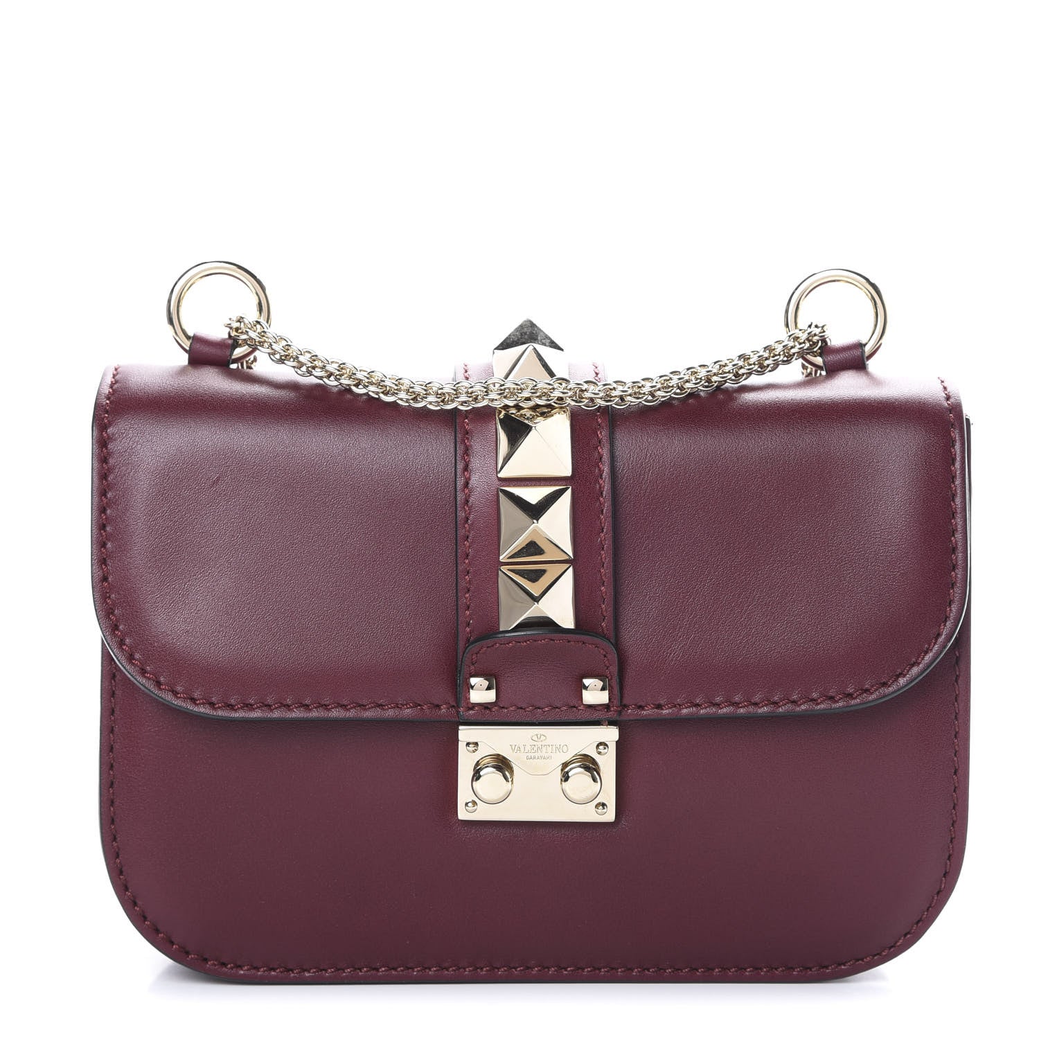 Valentino Garavani Vitello Small Glam Lock Rockstud Flap Rubin 1 of 13