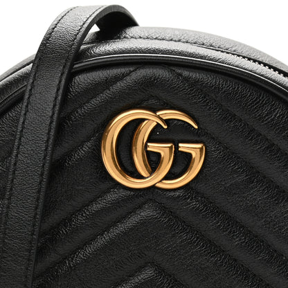 Gucci Azalea Calfskin Matelasse Heart Mini GG Marmont Round Shoulder Bag Black 8 of 12