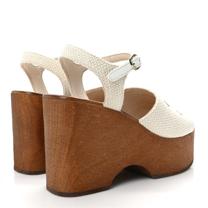Chanel Fabric Patent Calfskin Platform Wedge Sandals 36 Ivory White 4 of 9