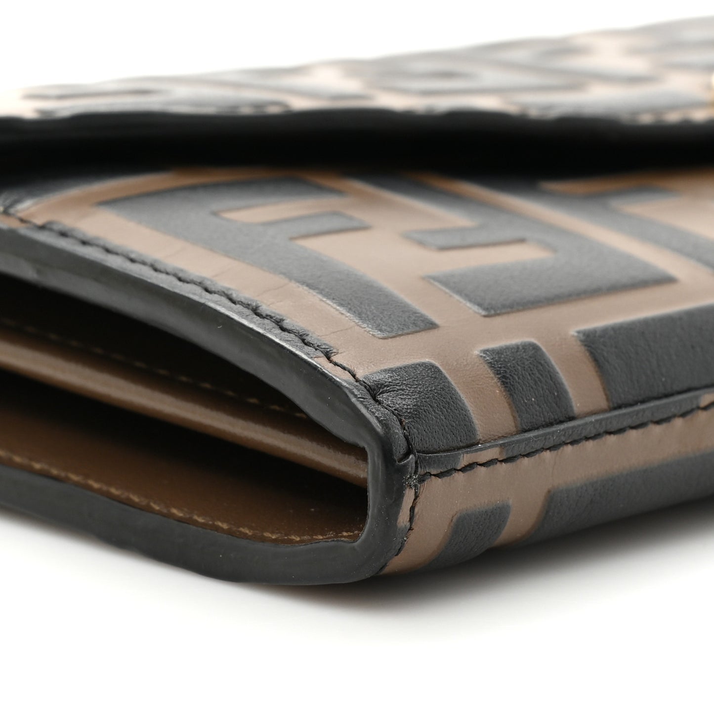 Vitello Soft F is Fendi Bi-Color FF 1974 Embossed Continental Envelope Wallet Maya Black
