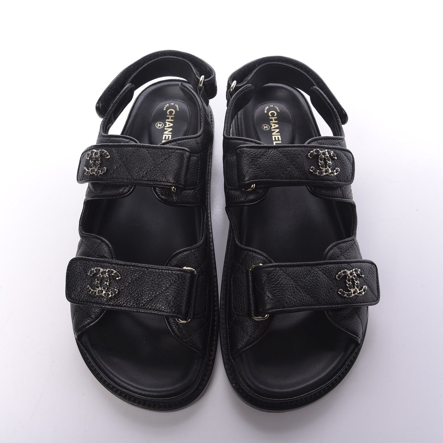 Grained Calfskin Velcro Dad Sandals 39.5 Black