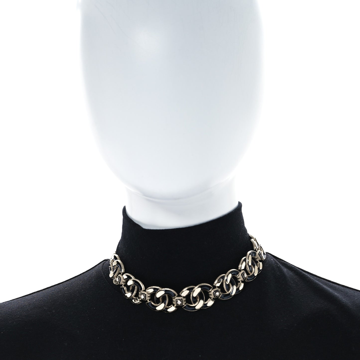 Enamel CC Chain Choker Necklace Gold Black