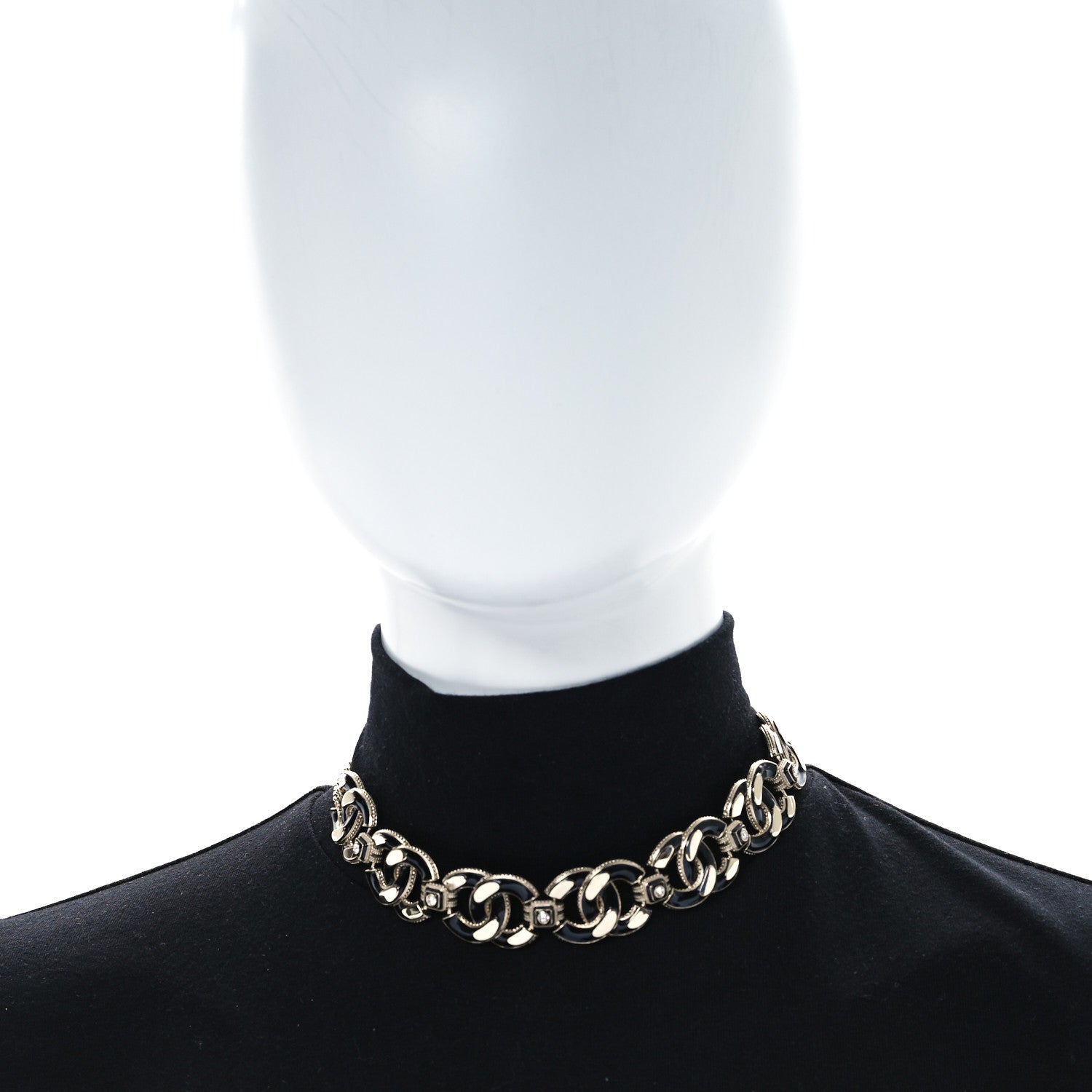 Chanel Enamel CC Chain Choker Necklace Gold Black 2 of 5