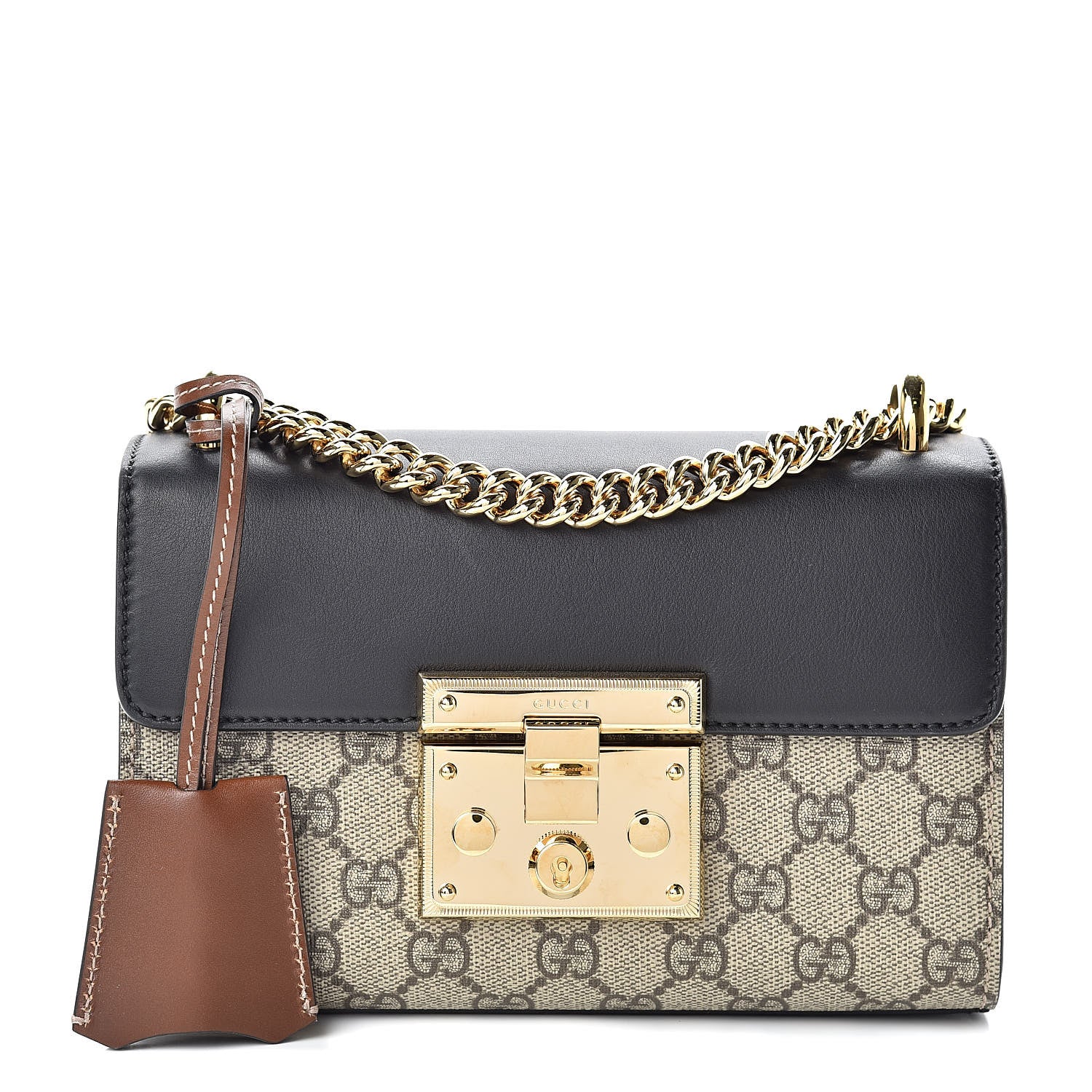 Gucci GG Supreme Monogram Calfskin Small Padlock Shoulder Bag Beige Black Cuir 1 of 12