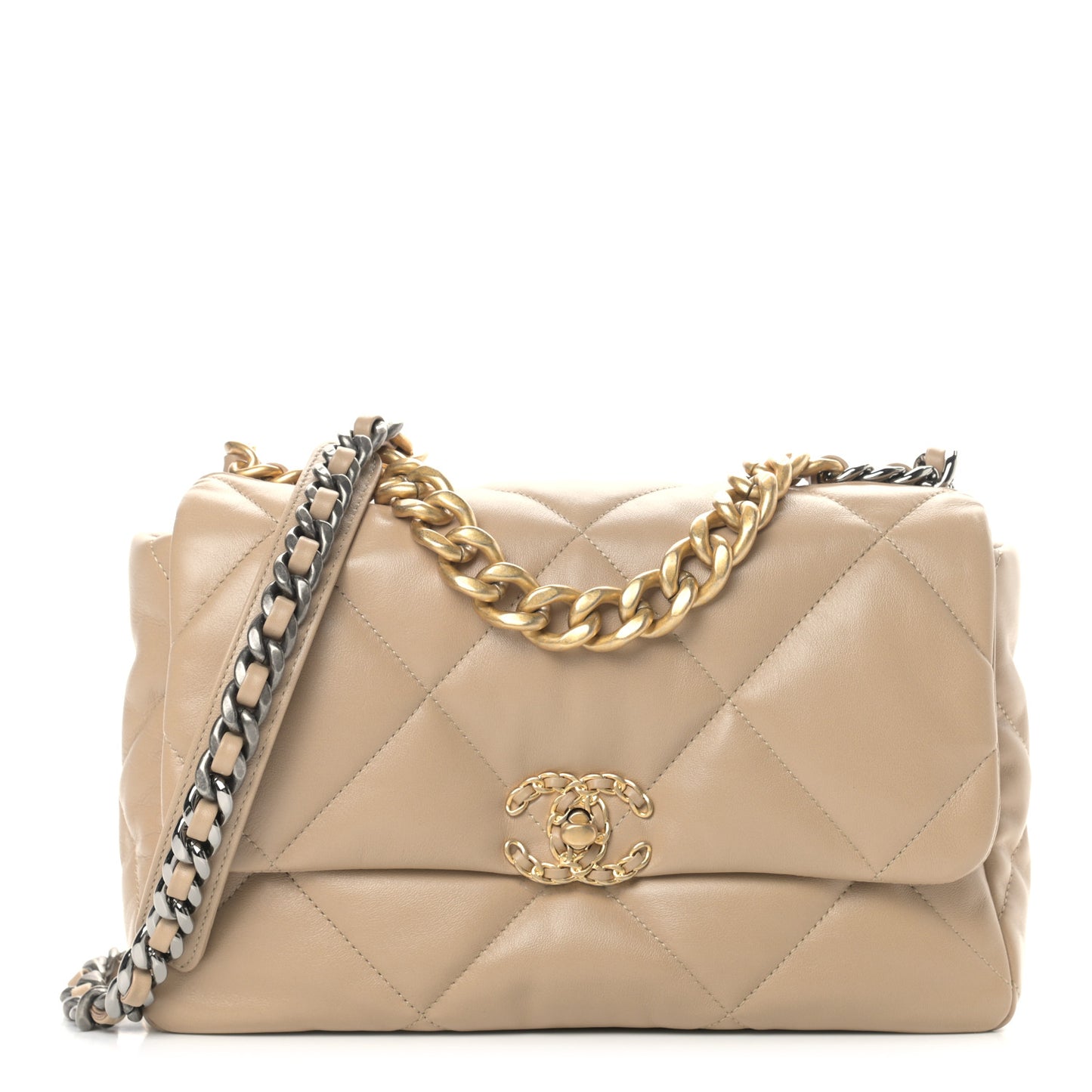 Lambskin Quilted Large Chanel 19 Flap Dark Beige