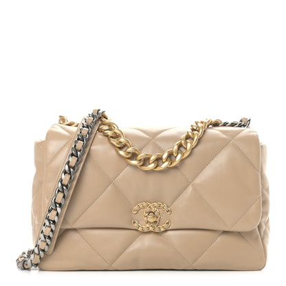 Chanel Lambskin Quilted Large Chanel 19 Flap Dark Beige 1 of 10