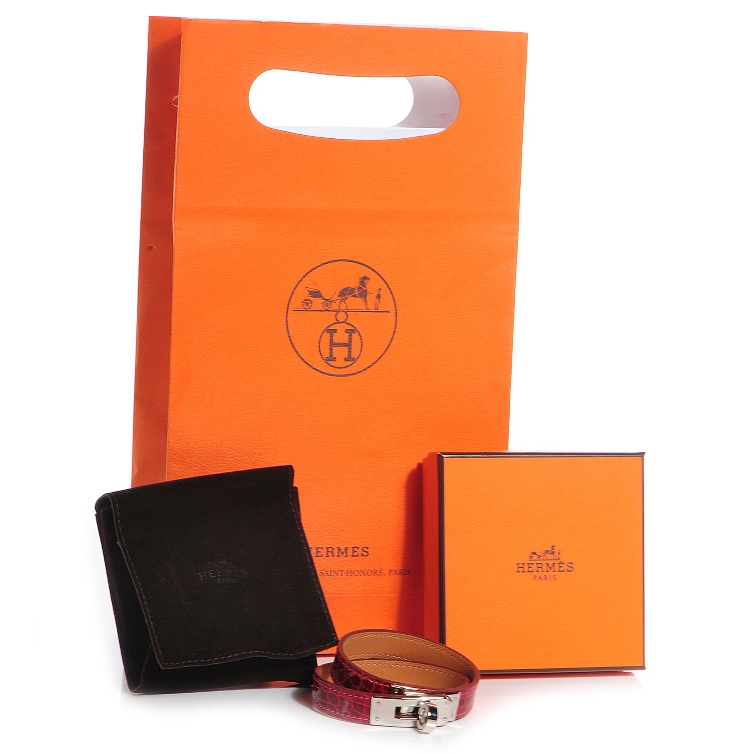 Hermes Shiny Alligator Kelly Double Tour Bracelet Small Rouge Vif 8 of 8