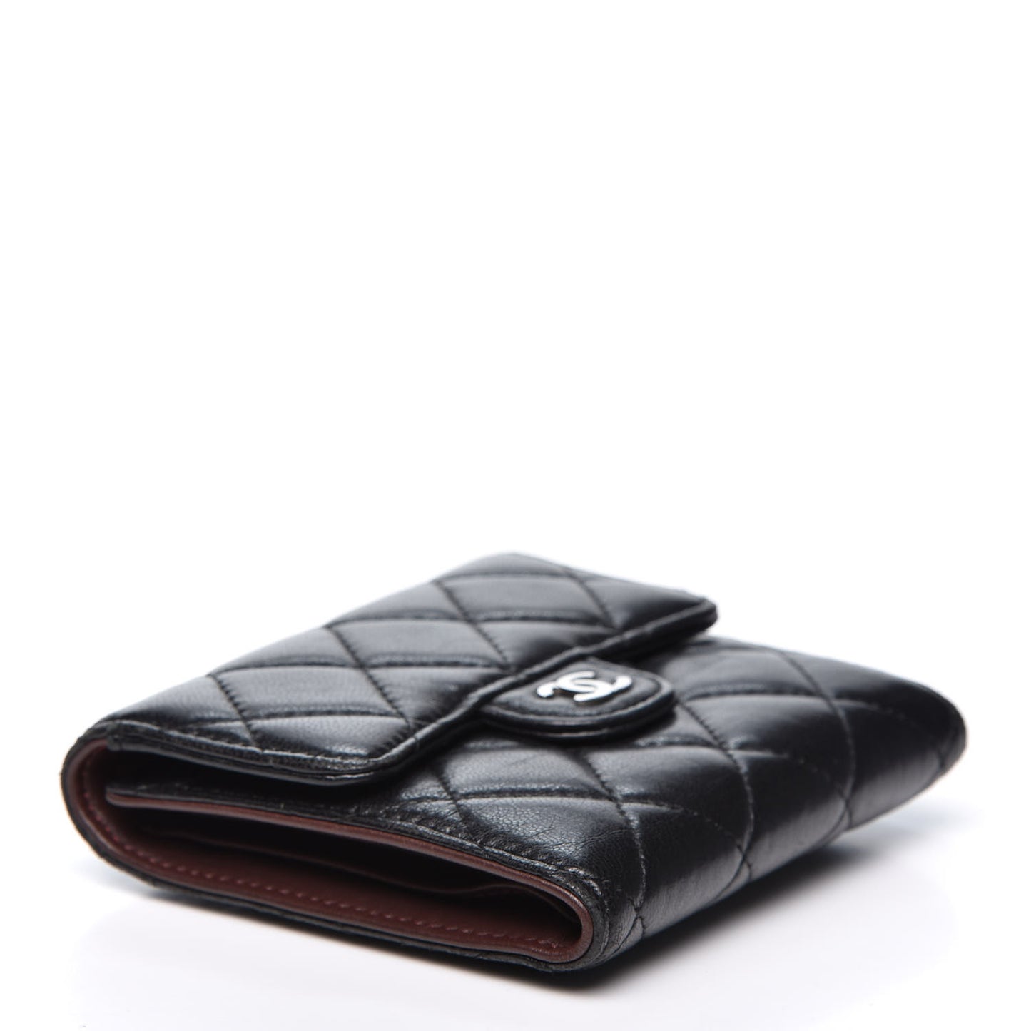 Lambskin Quilted Compact Flap Wallet Black