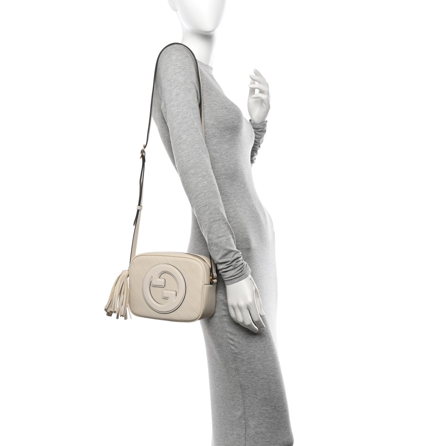 Sakai Be Green Calfskin Diagonal Stitched Small Blondie Shoulder Bag Mystic White