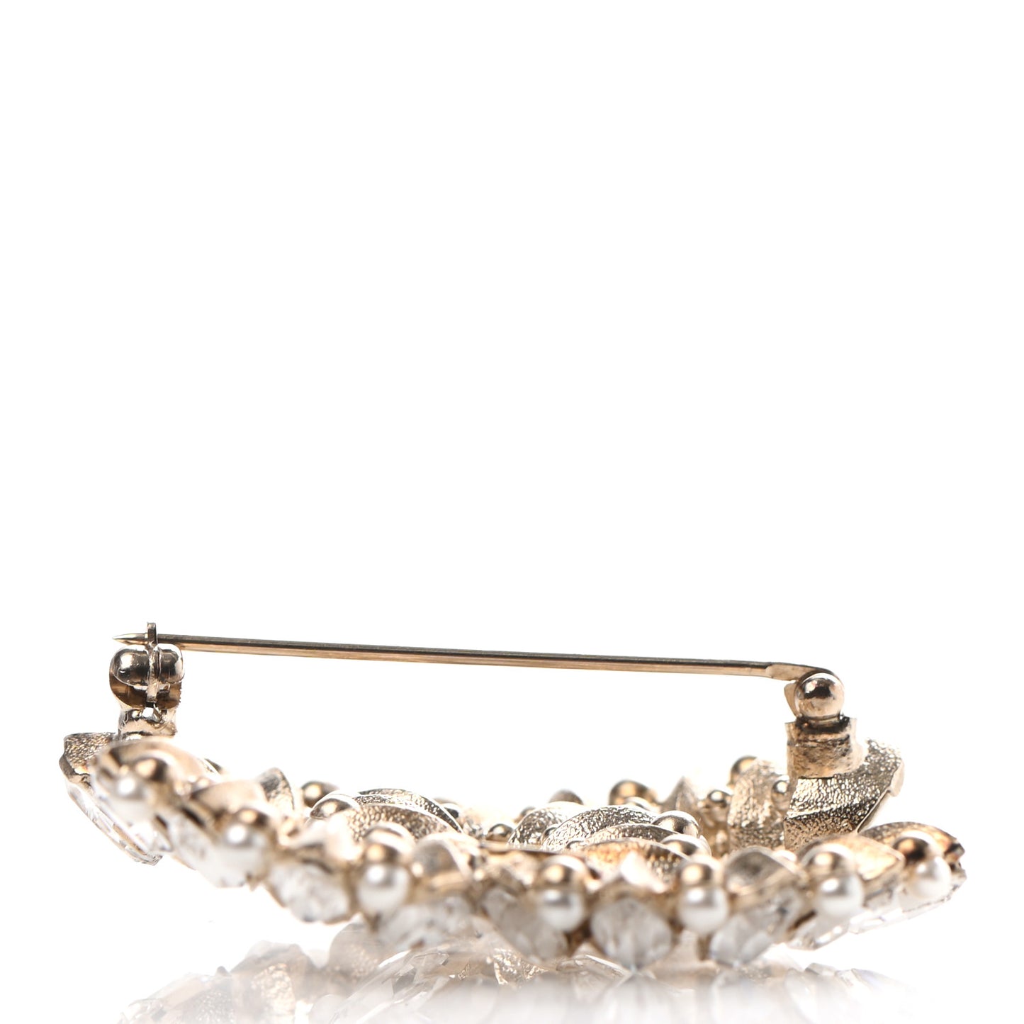Crystal Pearl CC Brooch Gold