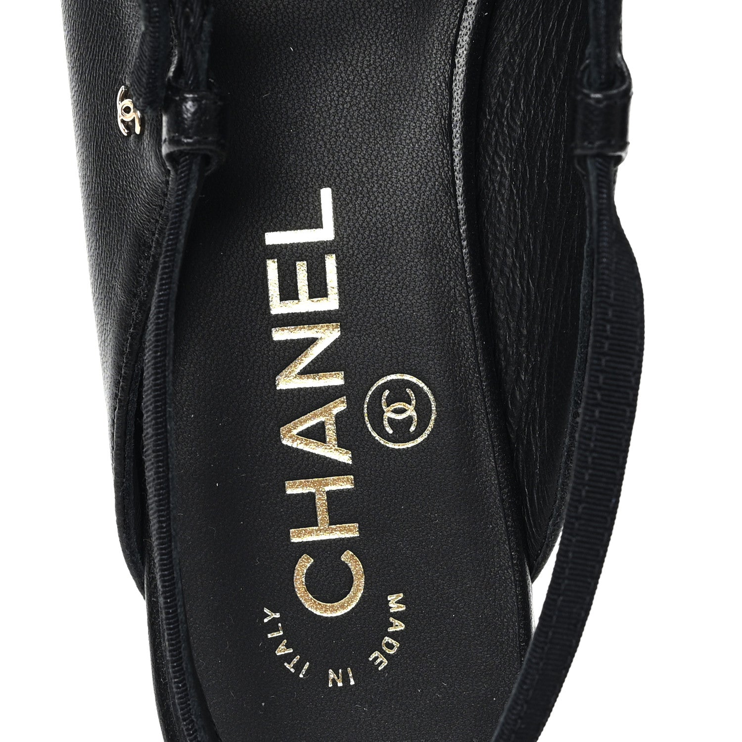 Chanel Lambskin Grosgrain Rounded Toe CC Slingback Flats 36.5 Black 8 of 9