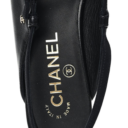 Chanel Lambskin Grosgrain Rounded Toe CC Slingback Flats 36.5 Black 8 of 9