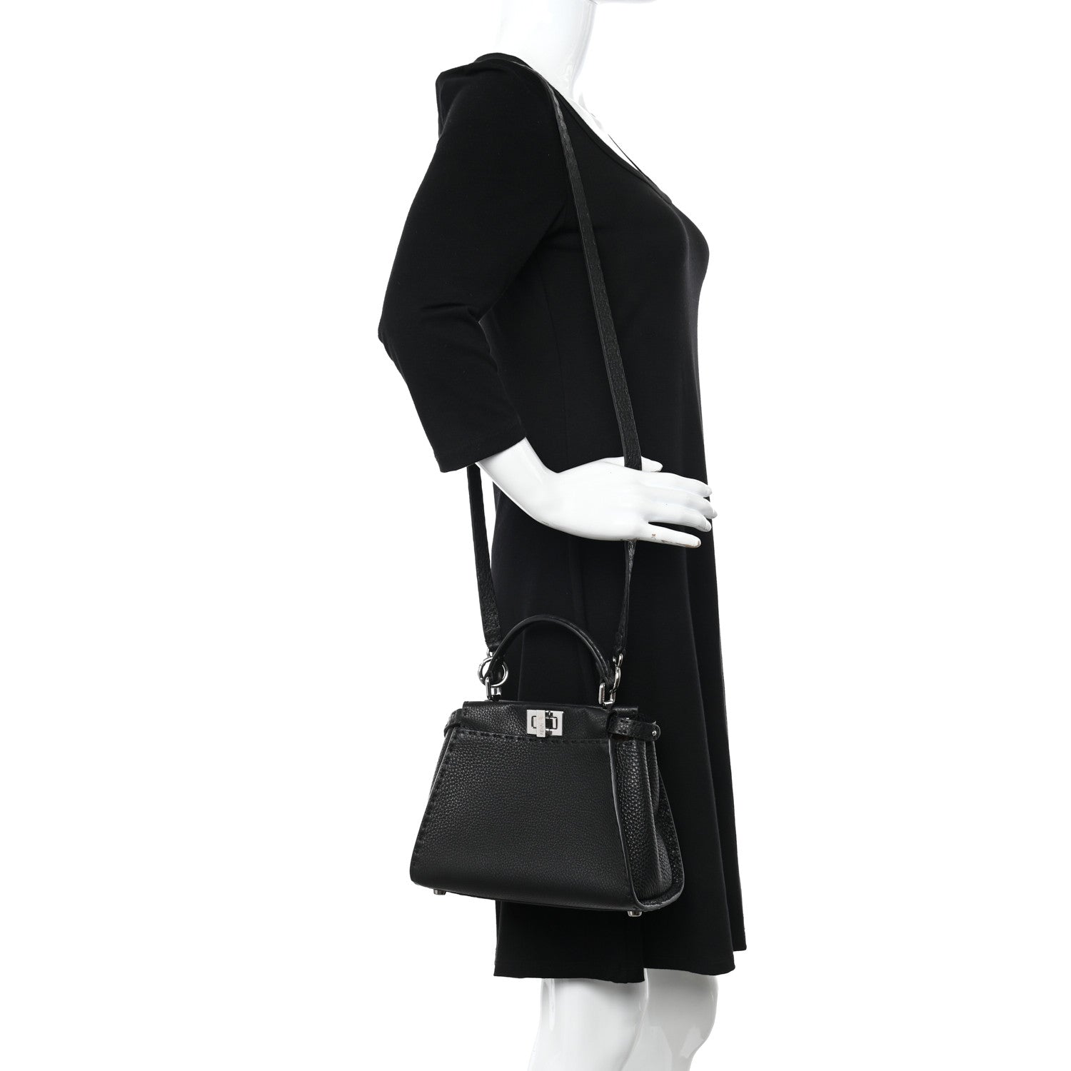 Fendi Cuoio Romano Selleria Bi-Color Mini Peekaboo Iconic Satchel Black Mou 2 of 11