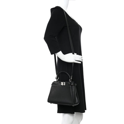 Fendi Cuoio Romano Selleria Bi-Color Mini Peekaboo Iconic Satchel Black Mou 2 of 11