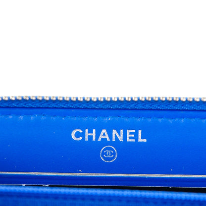 Chanel Caviar Chevron Quilted Small Zip Around Wallet Bright Blue 6 of 8