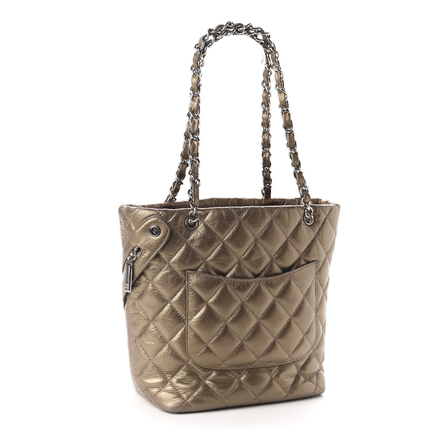 Metallic Aged Calfskin Quilted Medium Cotton Club Tote Bronze