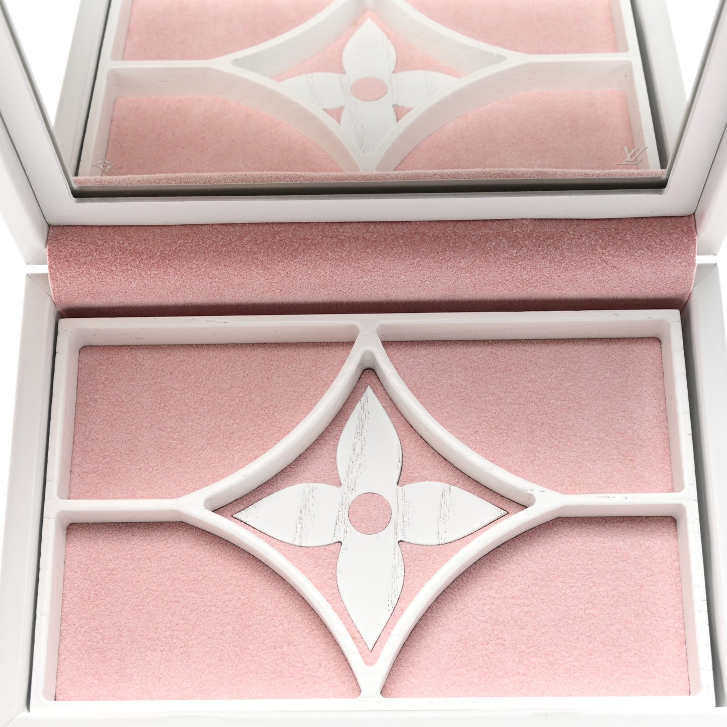 Calfskin Mirror Monogram Etched Jewelry Box Trunksu White