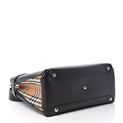 Burberry Derby Calfskin Vintage Check Medium Banner Tote Black 4 of 12